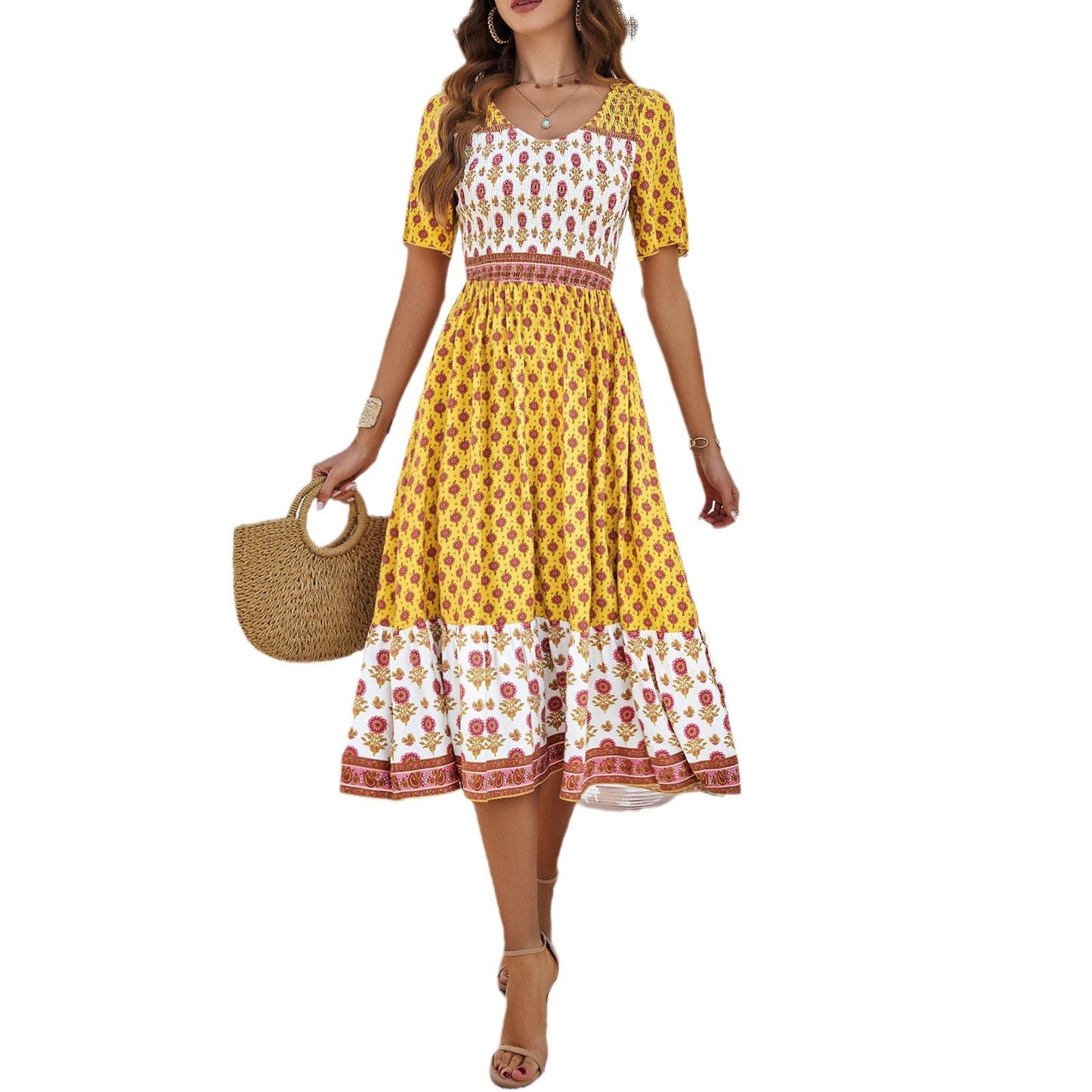 Vestido midi de verano estampado estilo bohemio de Isabella Sol