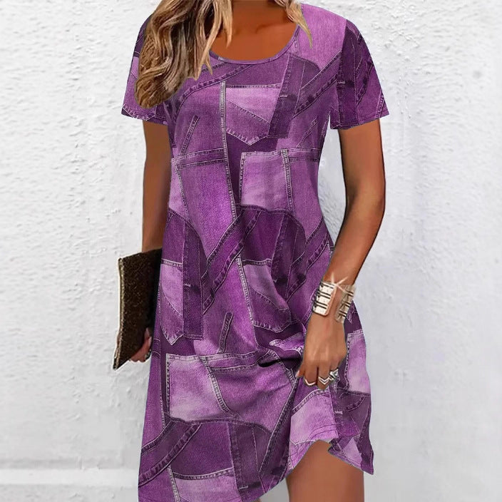 Elegante vestido de verano de corte A con estampado vaquero de Isabella Sol