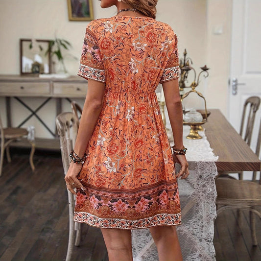 Vestido de verano de corte A con estampado floral bohemio de Isabella Sol