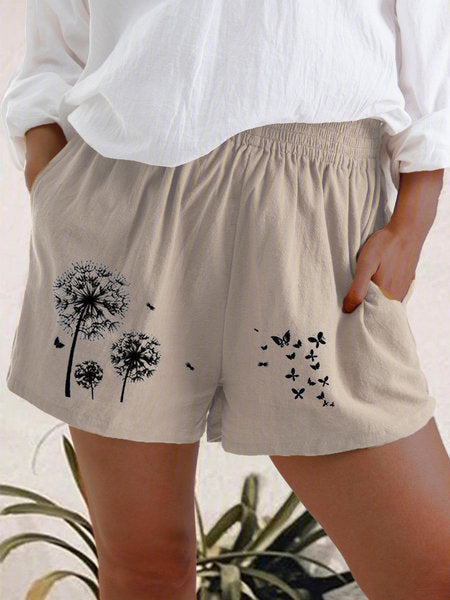 Pantalones cortos de talle alto con estampado de diente de león de Isabella Sol