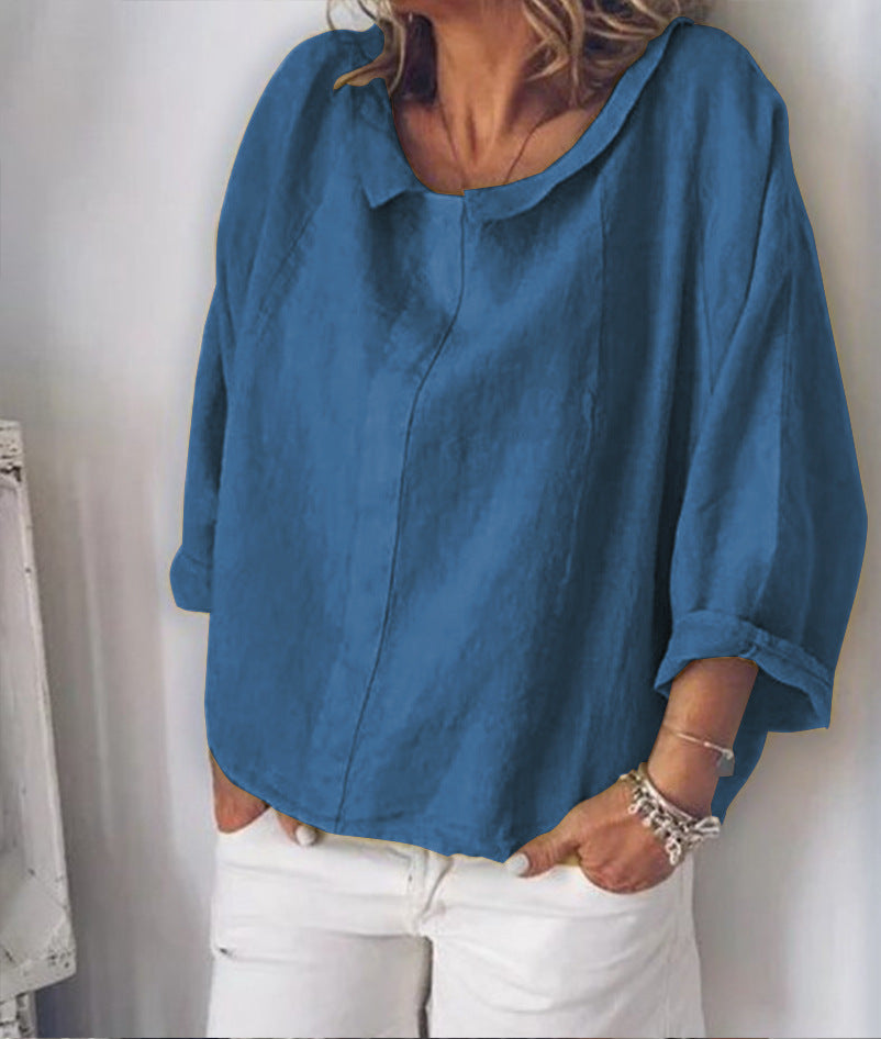 Blusa elegante de lino con solapas de Isabella Sol