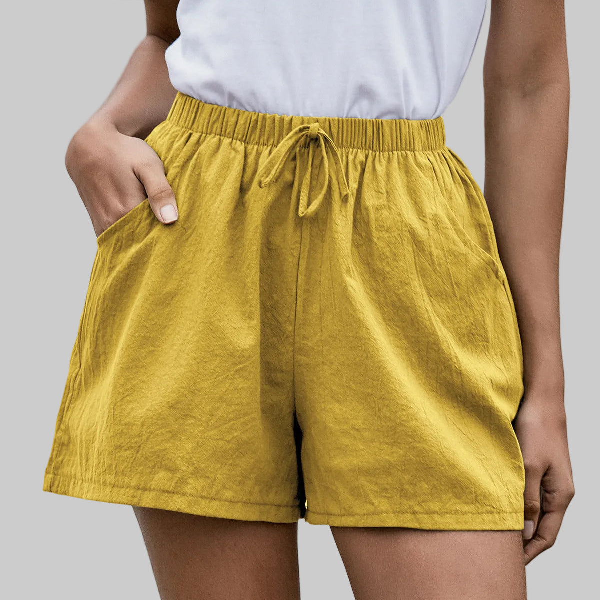 Pantalones cortos de lino de pierna ancha Isabella Sol para mujer, estilo casual.