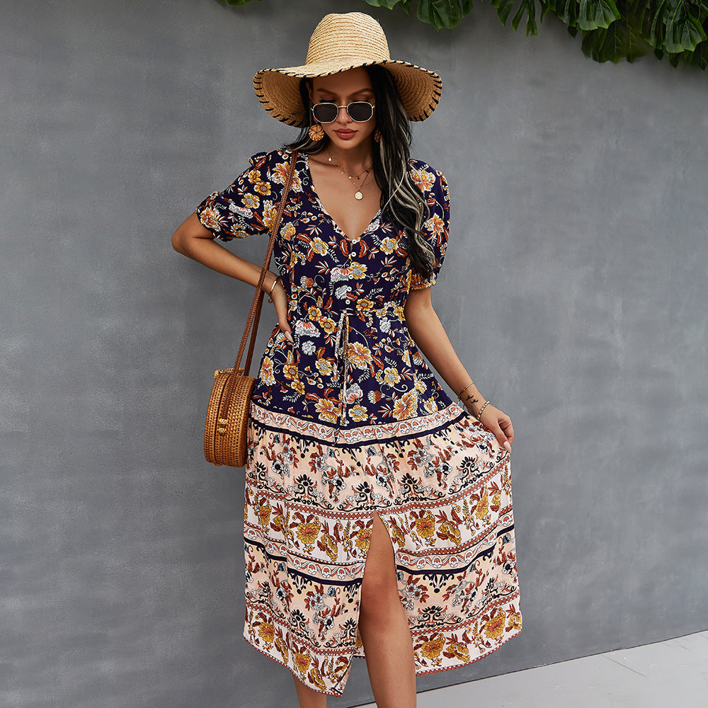 Vestido bohemio estampado floral estilo Isabella Sol para verano