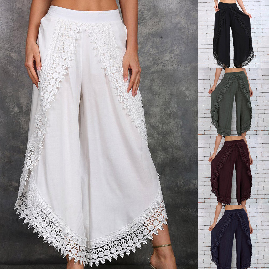 Elegant Wide-Leg Lace Pants by Isabella Sol