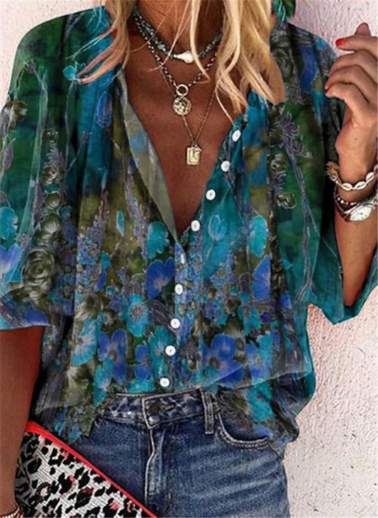 Camisa de manga corta con botones y estampado floral de Isabella Sol