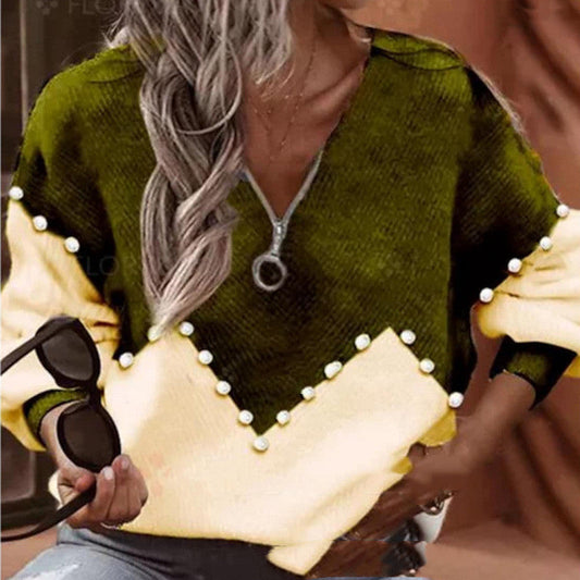 Blusa de punto elegante con ribete de perlas de Isabella Sol