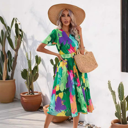 Vestido midi de verano Isabella Sol con estampado floral vibrante