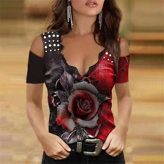 Camiseta de verano Isabella Sol con estampado de rosas románticas