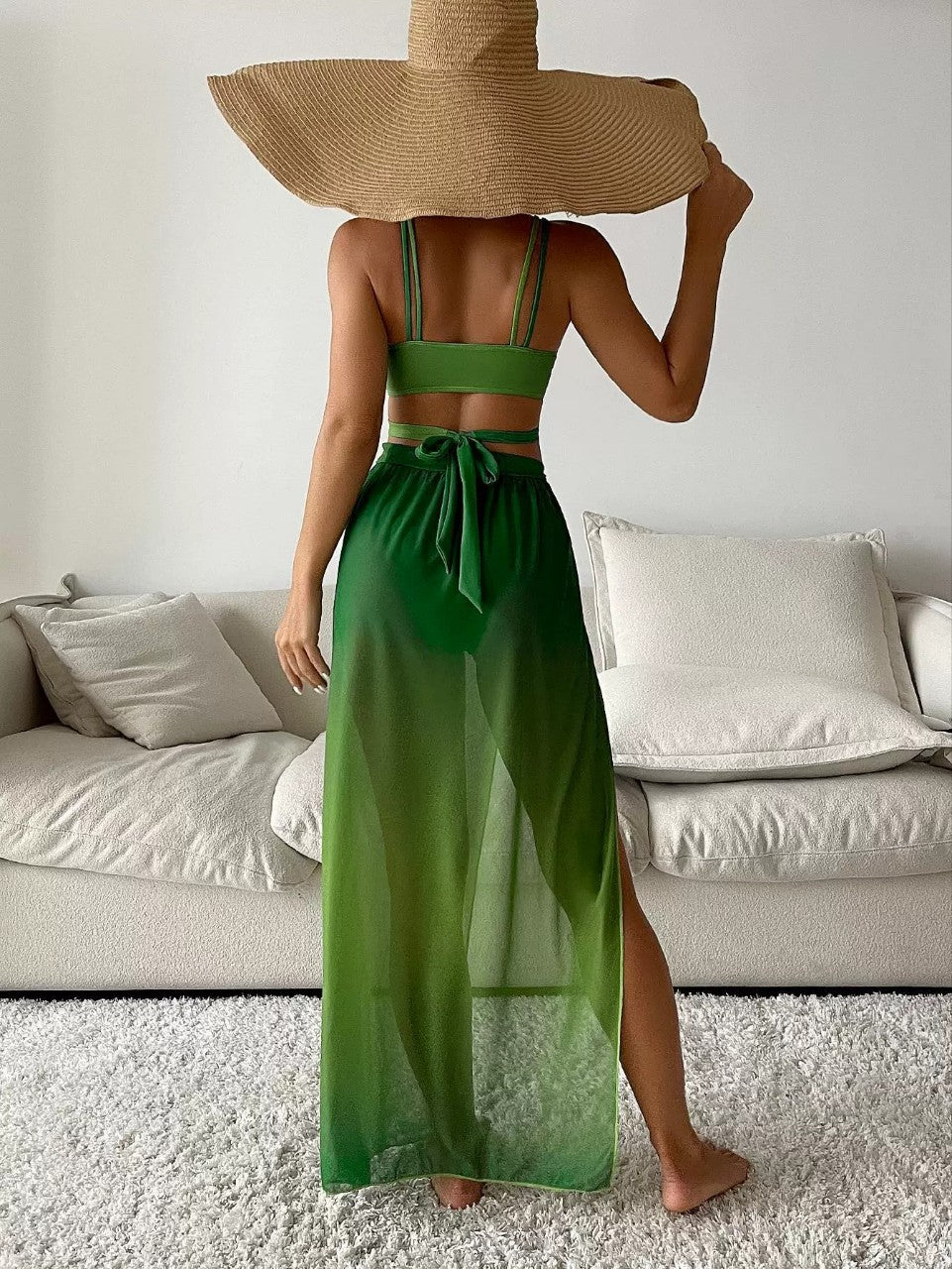 Conjunto de bikini de tres piezas Isabella Sol con degradado verde