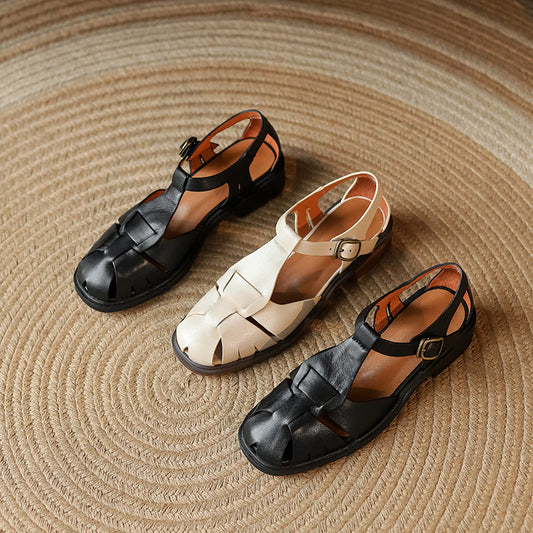 Sandalias romanas retro de piel de vaca de Isabella Sol