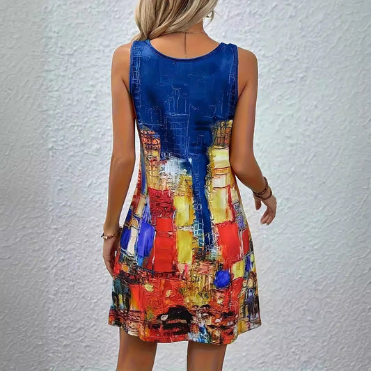 Vestido de verano de corte A con estampado vibrante de Isabella Sol