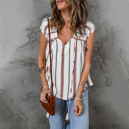 Blusa de gasa con escote en V y rayas de Isabella Sol