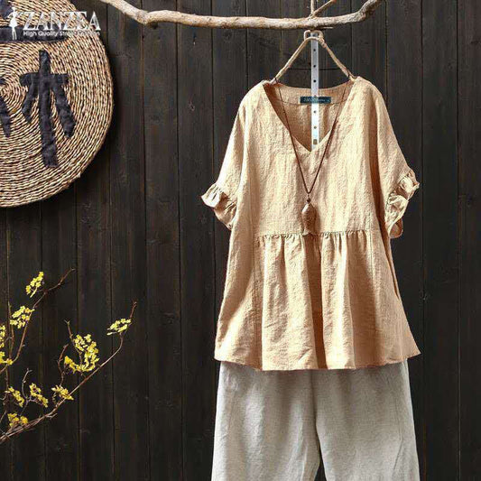 Top de algodón con volantes, talla grande, inspirado en Isabella Sol y Pinterest.