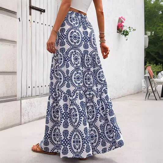 Falda acampanada Isabella Sol con estampado de porcelana azul