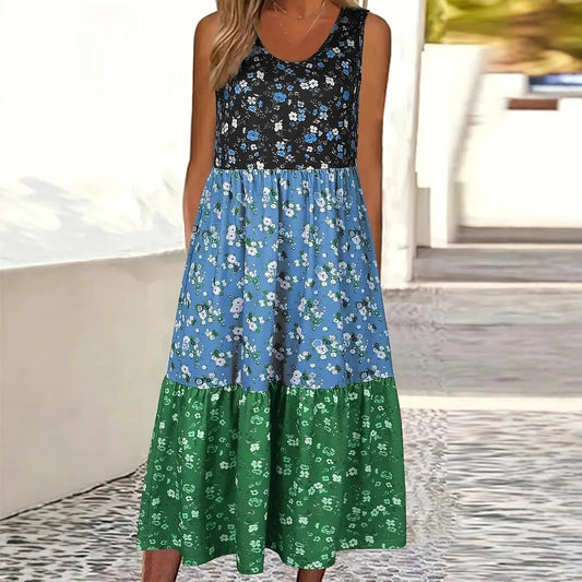 Vestido chaleco informal de Isabella Sol con estampado floral y volantes