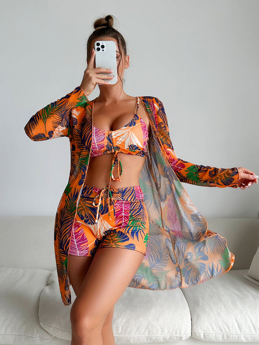 Conjunto de bikini de tres piezas Isabella Sol con estampado vibrante
