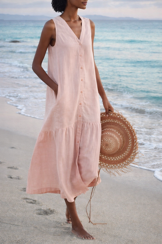 Vestido largo de tirantes de algodón de Isabella Sol, inspirado en Pinterest.