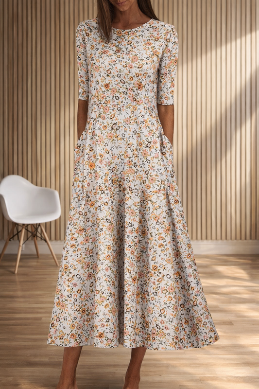 Vestido de cuello redondo con estampado floral de Isabella Sol