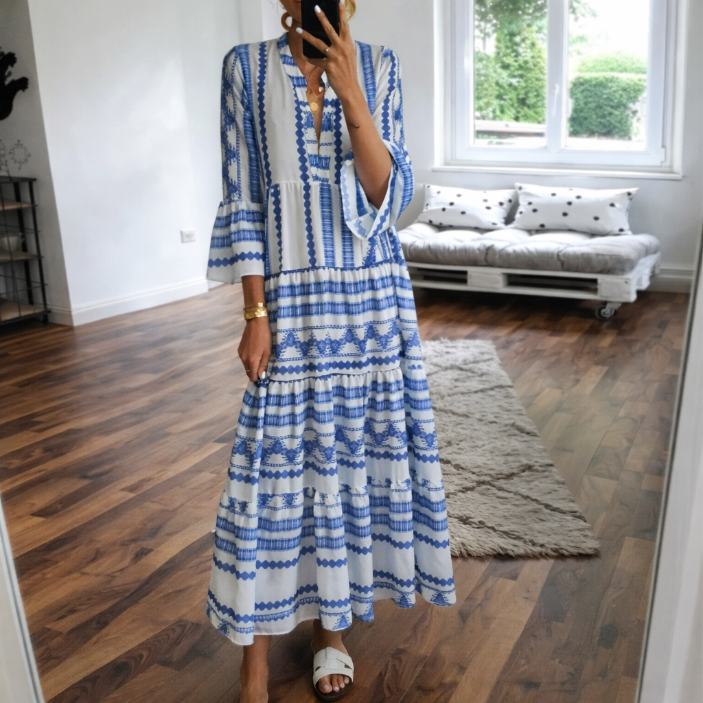 Vestido largo geométrico estilo bohemio de Isabella Sol