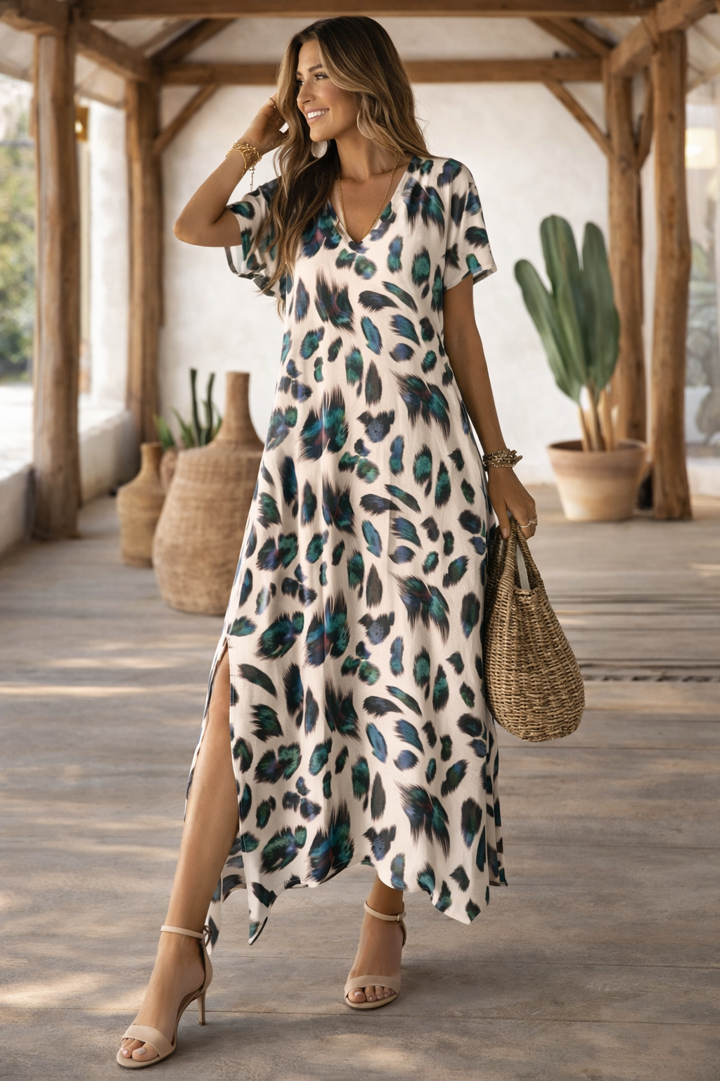 Vestido vibrante con escote en V dividido de Isabella Sol