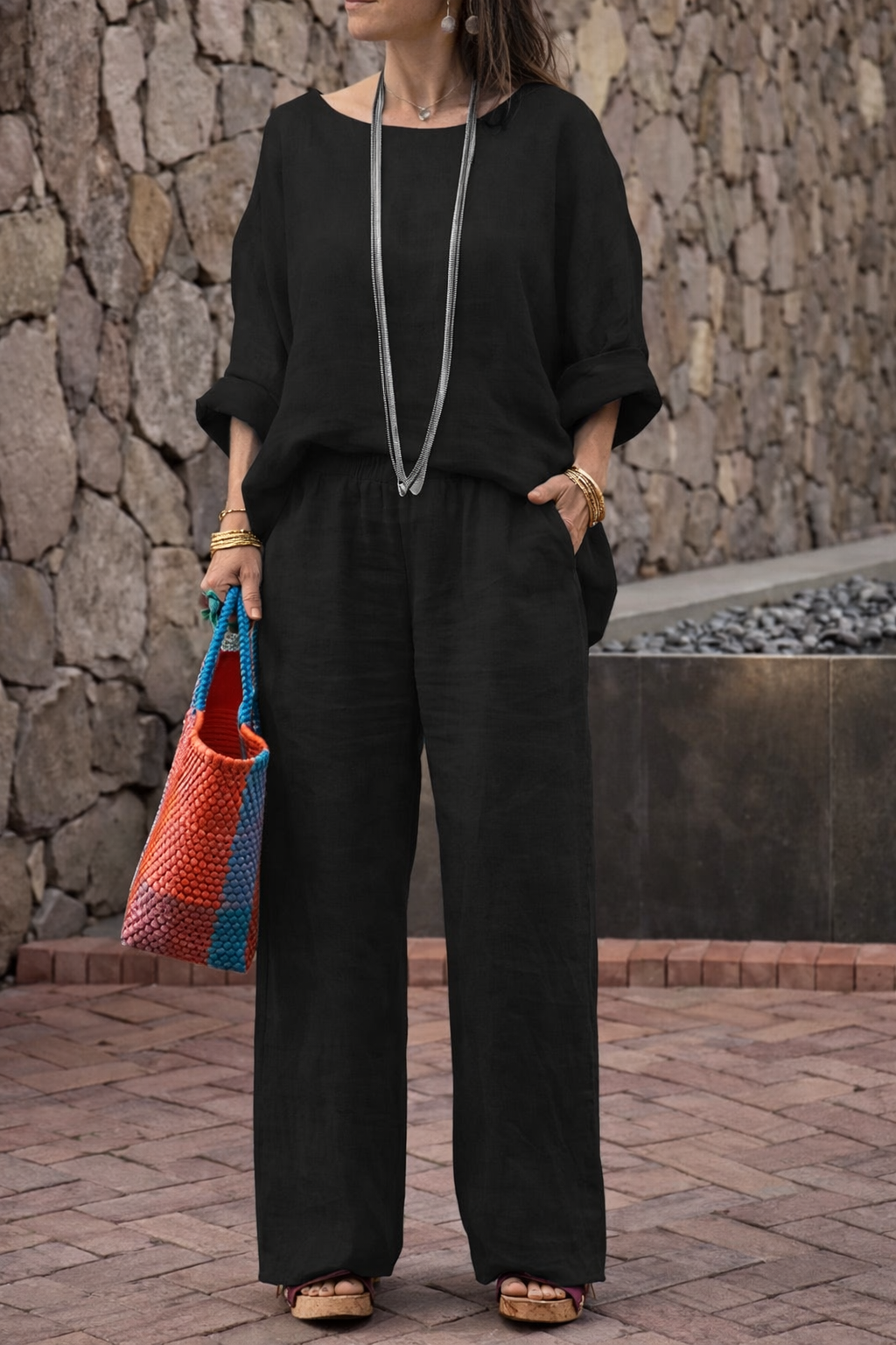 Conjunto de dos piezas de lino con efecto degradado de Isabella Sol.