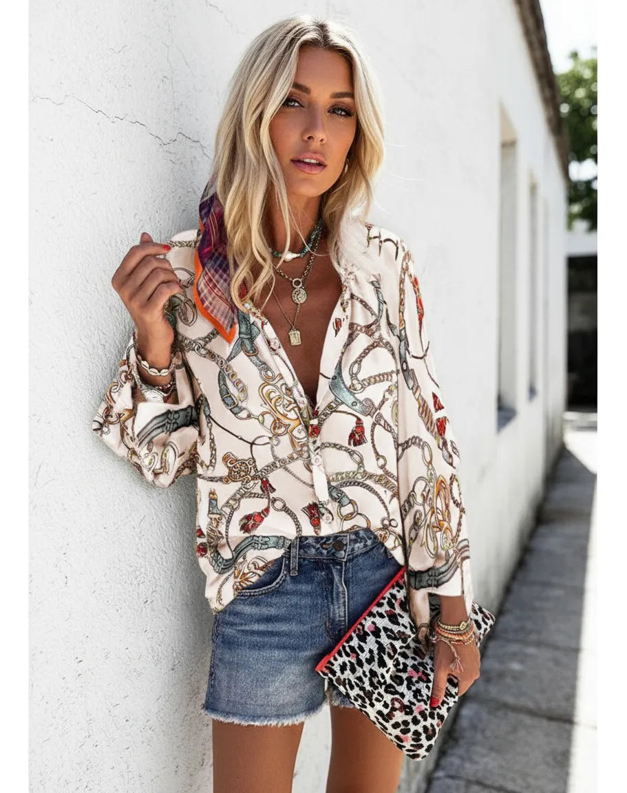 Camisa de estilo urbano Isabella Sol con estampado vibrante