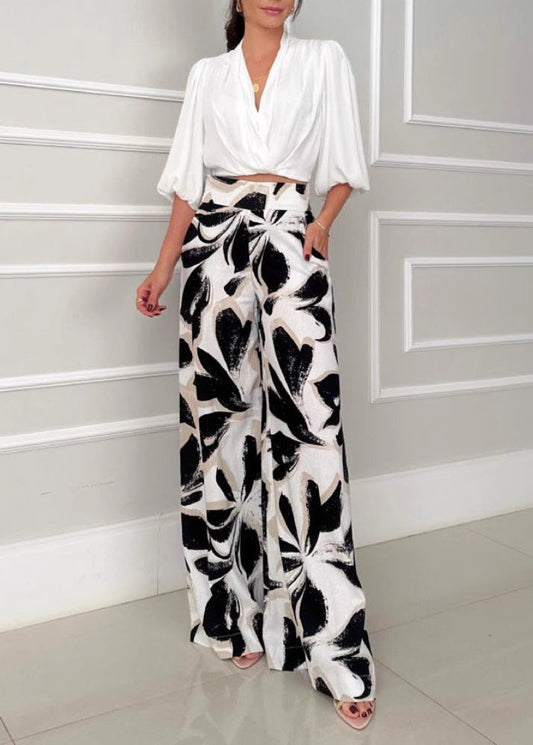 Conjunto de pantalón ancho informal de manga tres cuartos para mujer de Socialite