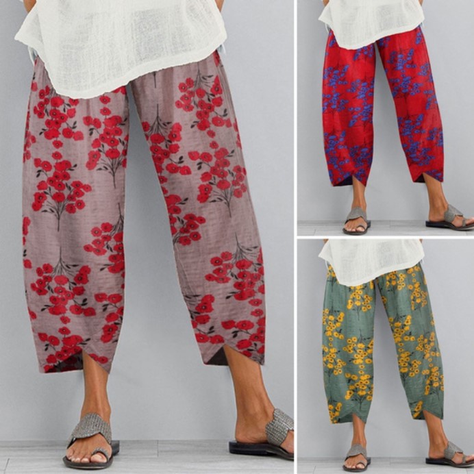 Pantalones anchos con estampado floral retro de Isabella Sol