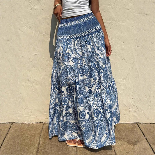 Falda larga Isabella Sol con estampado azul bohemio