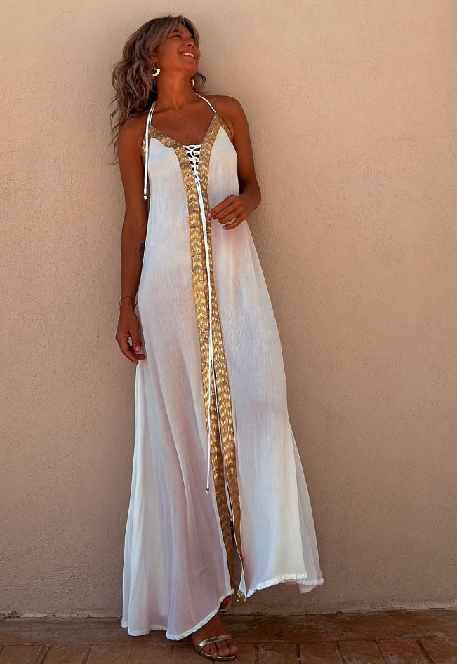 Elegante vestido halter con cordones de Isabella Sol