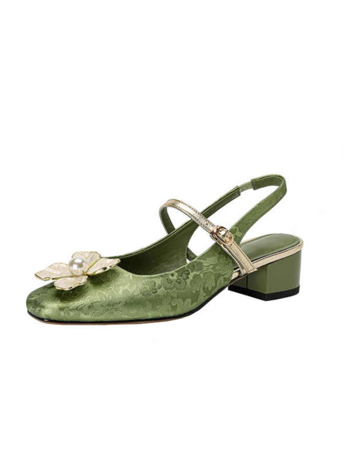 Zapatos de tacón de punta cuadrada con estampado floral vintage de Isabella Sol