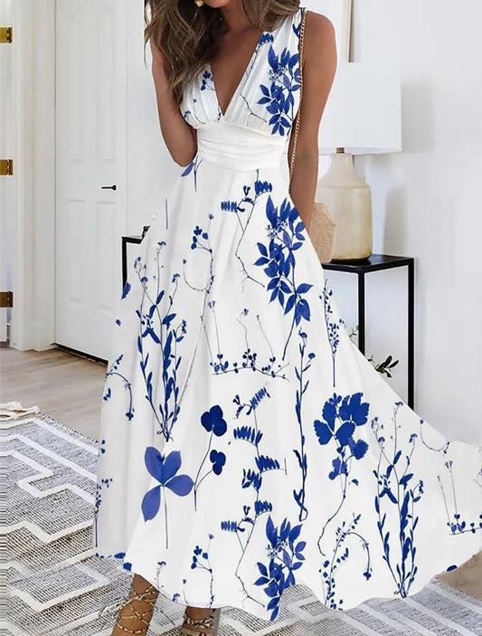 Vestido floral de cuello en V y cintura alta de Isabella Sol