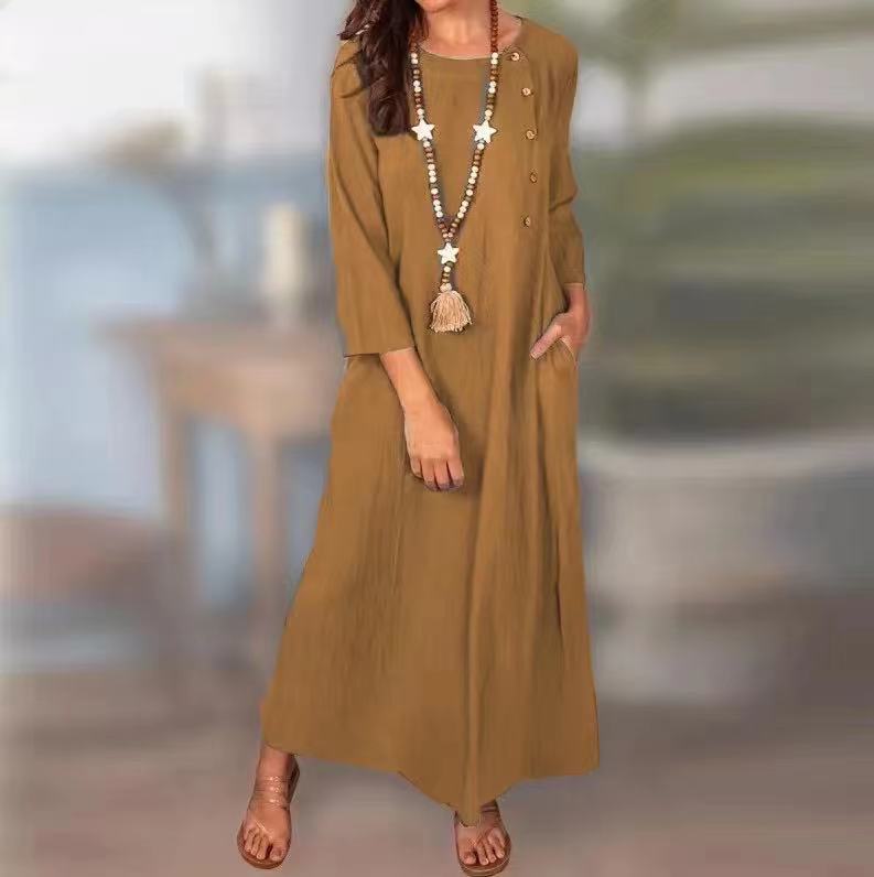 Vestido vintage de lino de manga larga de Isabella Sol