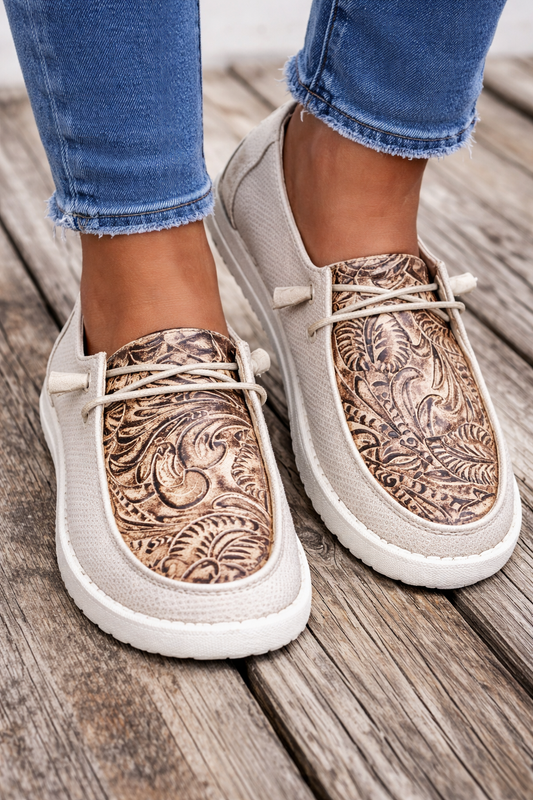 Mocasines de uso diario para mujer Isabella Sol con estampado floral en lona.
