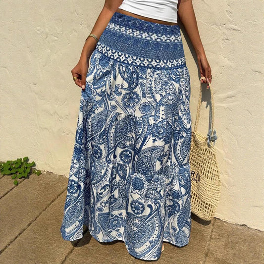 Falda larga Isabella Sol con estampado azul bohemio
