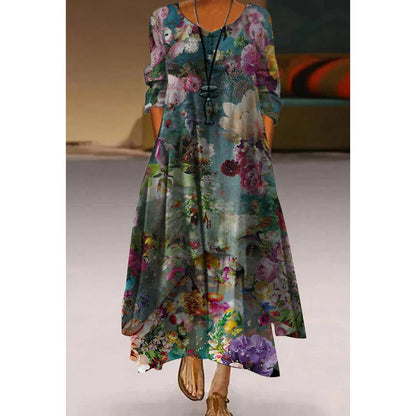 Vestido de vuelo con estampado floral artístico de Isabella Sol.