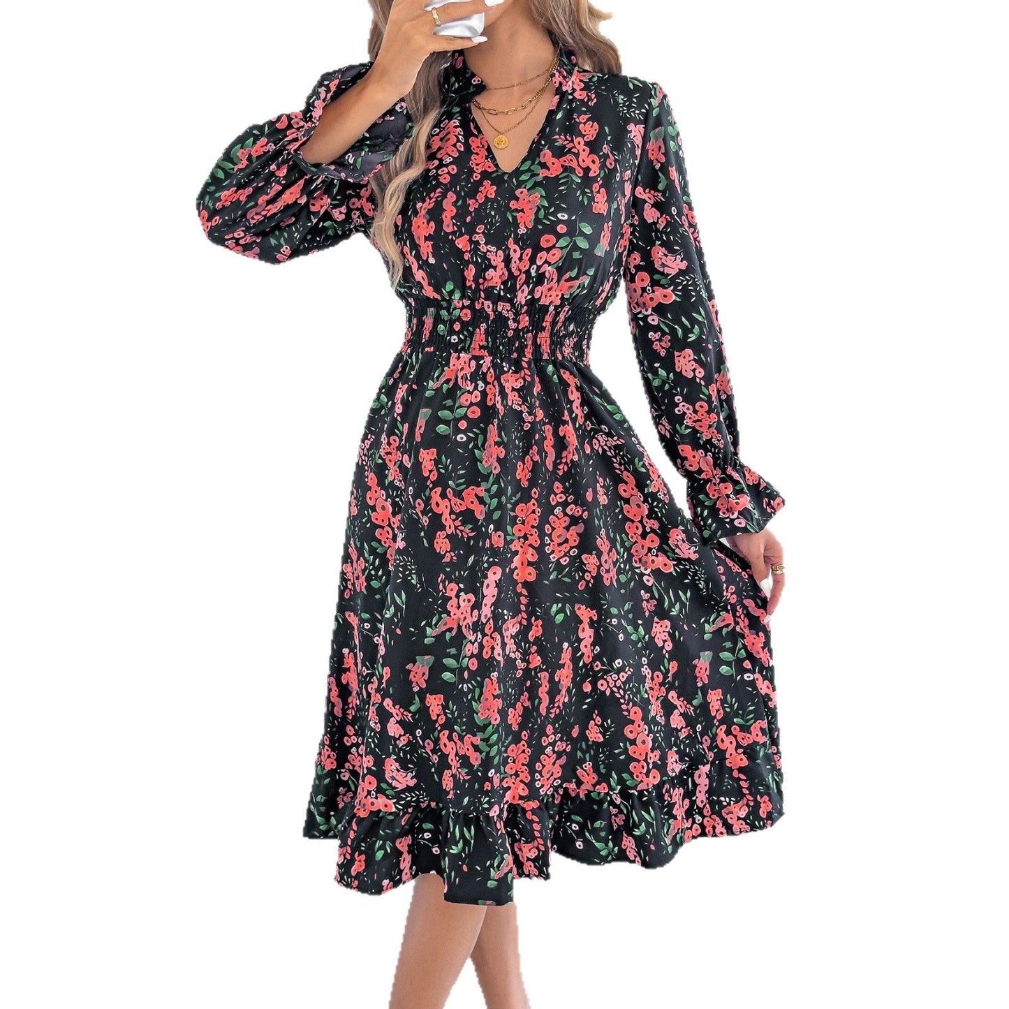 Vestido midi Isabella Sol con mangas acampanadas y estampado floral