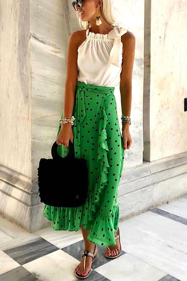 Falda verde con volantes y lunares de Isabella Sol