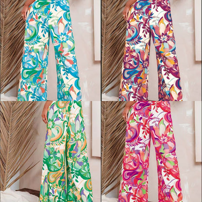 Pantalones de mujer holgados de talle alto con estampado de leopardo y pernera ancha estilo urbano.
