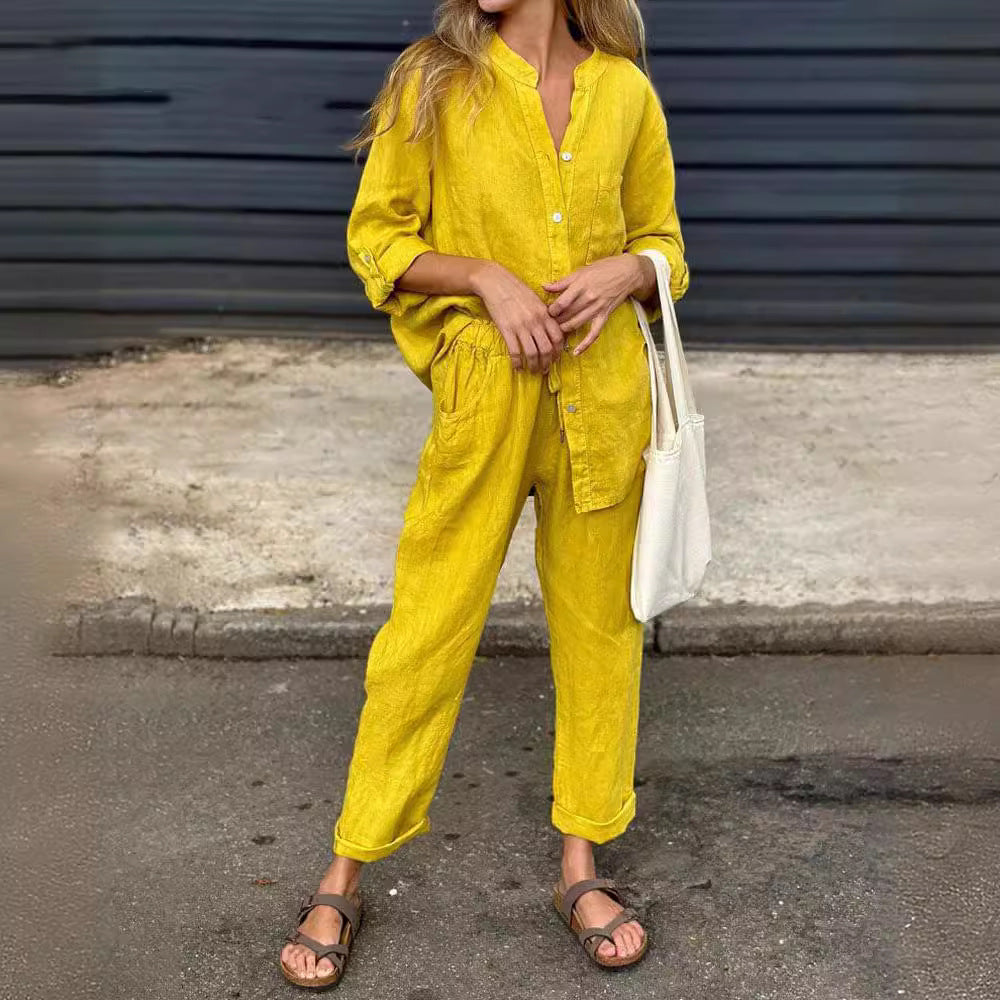 Chic Cotton Linen Set Isabella Sol High Waist Trousers
