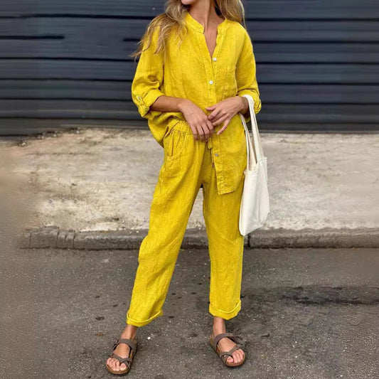 Chic Cotton Linen Set Isabella Sol High Waist Trousers