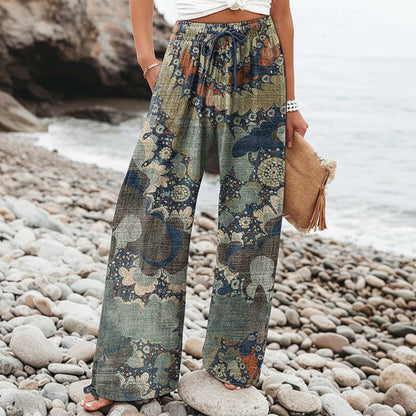 Pantalones de pierna ancha para mujer de Isabella Sol con estampado botánico bohemio
