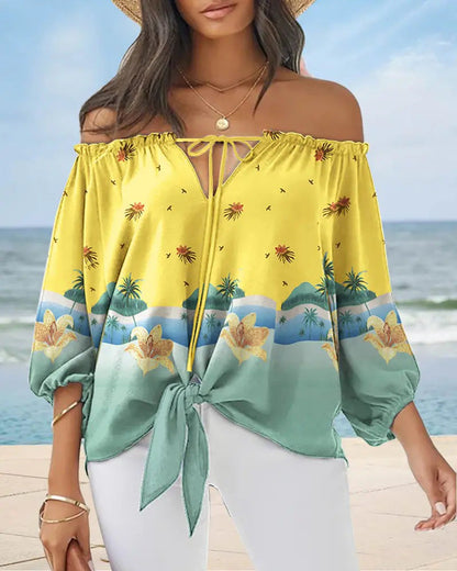 Elegante top estampado con hombros descubiertos de Isabella Sol