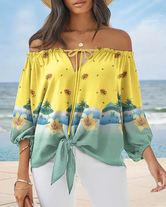 Elegante top estampado con hombros descubiertos de Isabella Sol