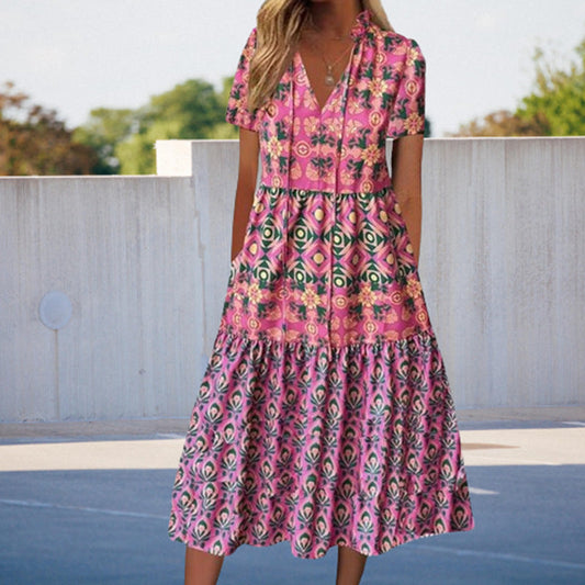 Vestido midi de verano Isabella Sol con estampado vibrante
