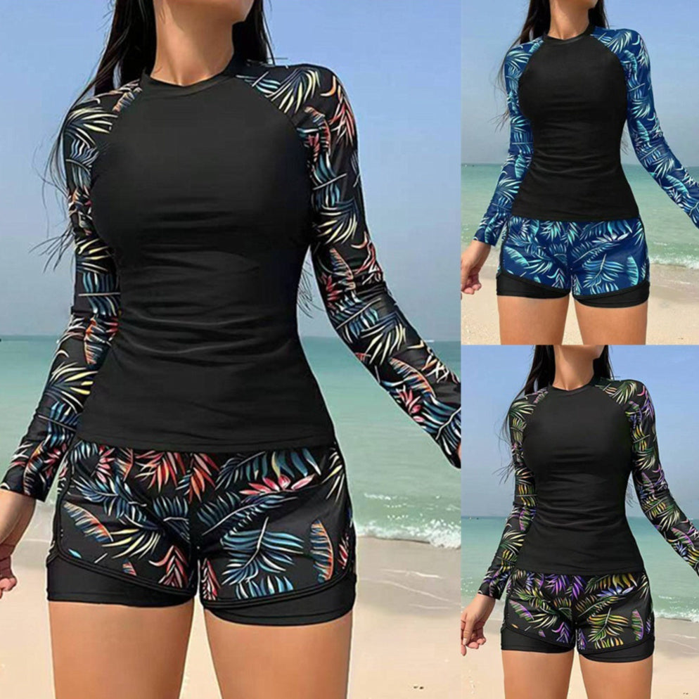 Leaf Print Isabella Sol Long Sleeve Tankini Set