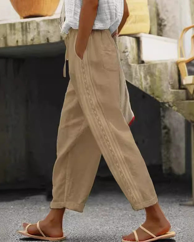 Elegant Cotton Linen Cropped Pants Isabella Sol