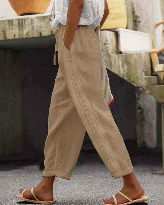 Elegant Cotton Linen Cropped Pants Isabella Sol
