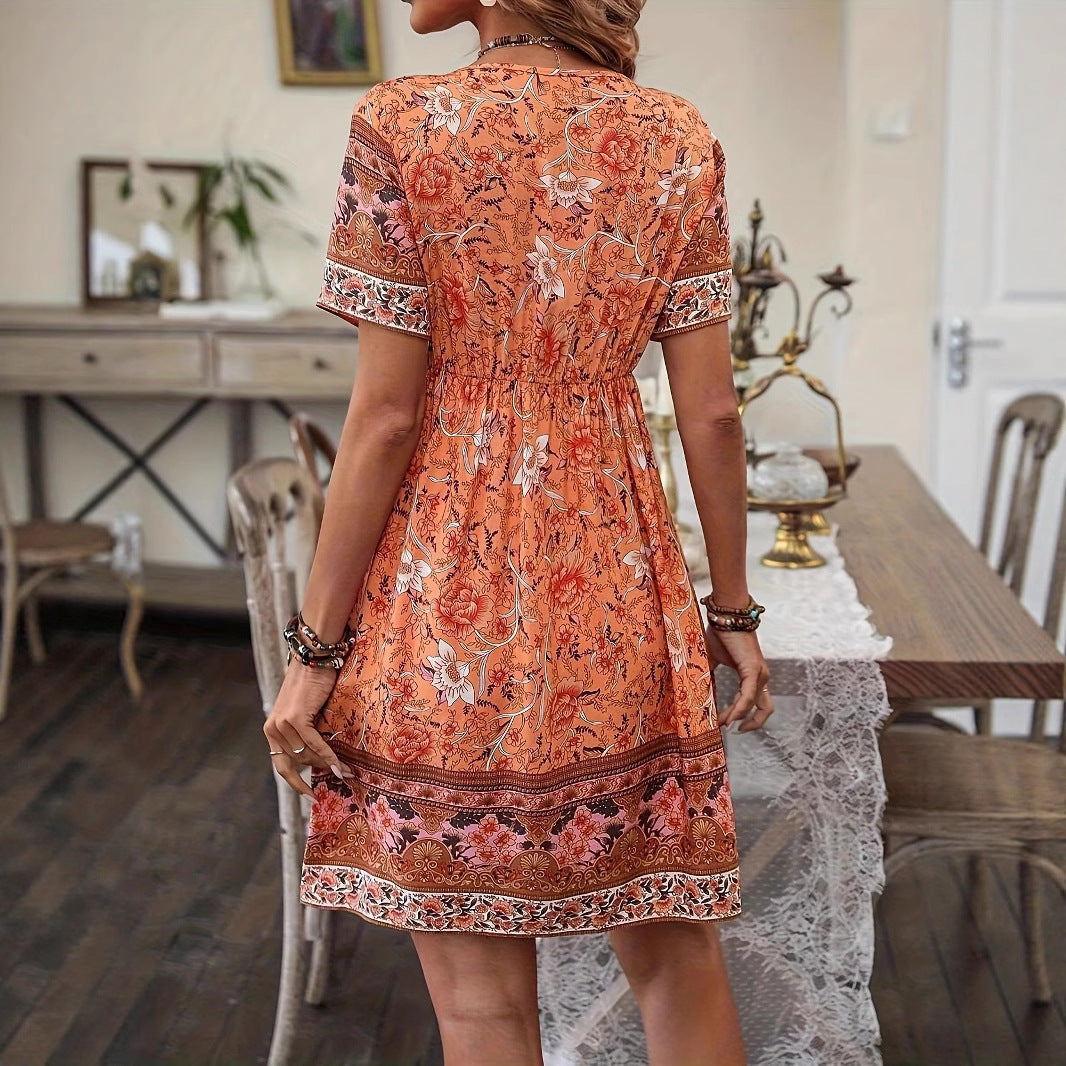 Vestido de verano de corte A con estampado floral bohemio de Isabella Sol