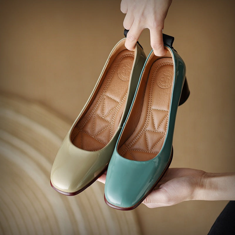 Elegant Leather Chunky Heels by Isabella Sol
